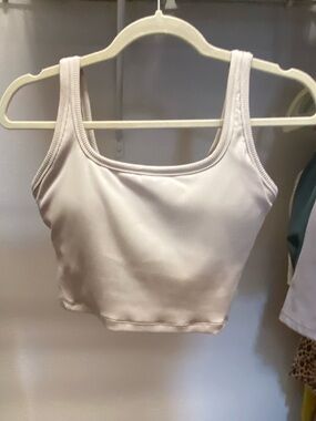 Ribbed Scoop Neck Cropped Tank - Light Beige